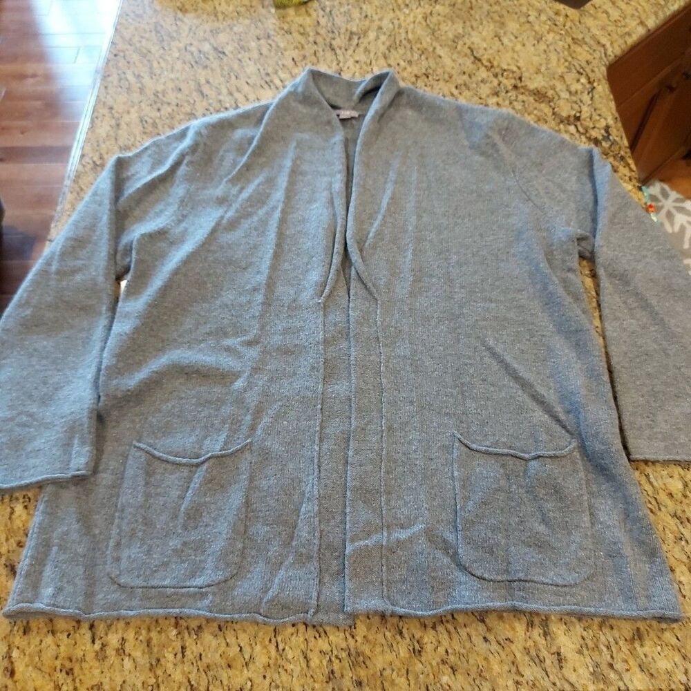 J Jill Cardigan Women's XL Gray Open Front Wool Knit Sweater Duster Long Sleeve